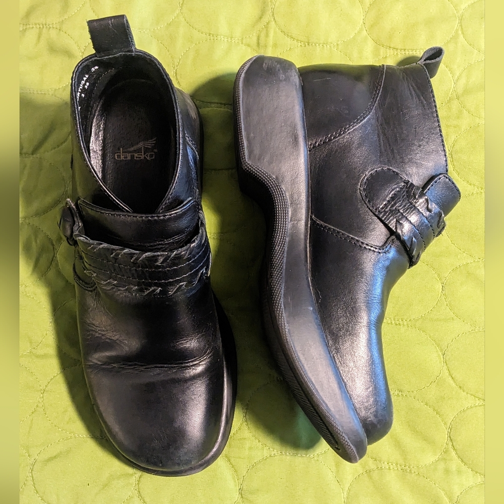 Dansko Black Leather Booties, Size 39 (US 9)
